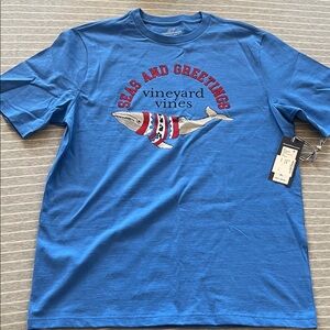 Vineyard Vines Blue Holiday Whale Tee
